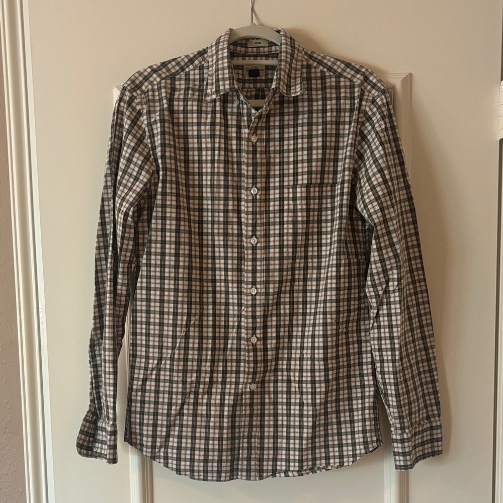 J. Crew Men's Plaid Shirt - Black and White